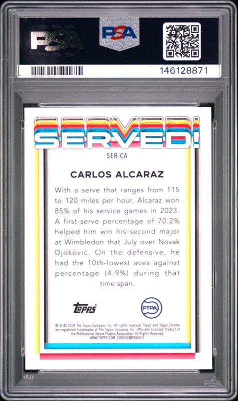 146128871 Carlos Alcaraz 2024 Topps Chrome #SER-CA Served! PSA 10 view 2