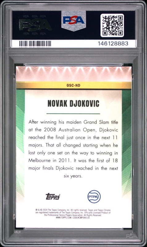 146128883 Novak Djokovic 2024 Topps Chrome #GSC-ND Grand Slam Champions PSA 10 view 2