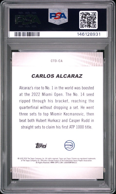 146128931 Carlos Alcaraz 2024 Topps Chrome #CTD-CA Captured PSA 10 view 2