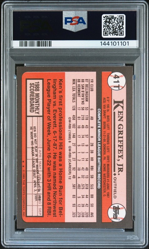 144101101 Ken Griffey Jr 1989 Topps Traded #41T RC SIGNED AUTO PSA 9 DNA 10 view 2