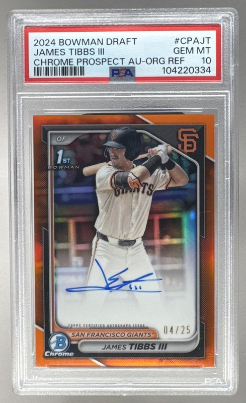James Tibbs III 2024 Bowman Chrome Draft Orange Refractor 1st RC Auto /25 PSA 10