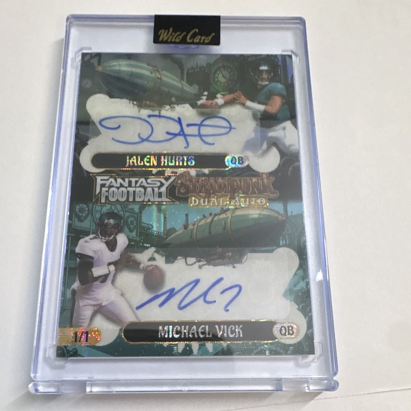 Wild Card Fantasy Football Steampunk Dual Auto 1/1 Hurts Vick 2026 #JHMV