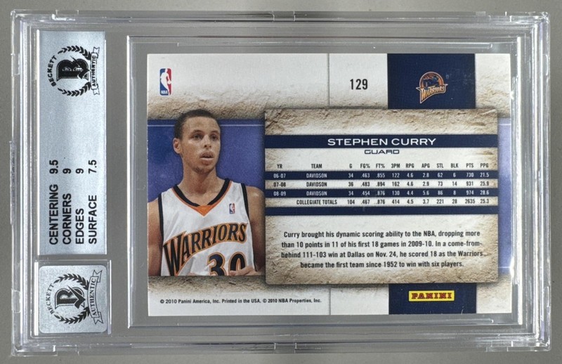 Stephen Curry 2009 Panini Studio #129 After Market Sticker Auto BGS 8.5/10 view 2