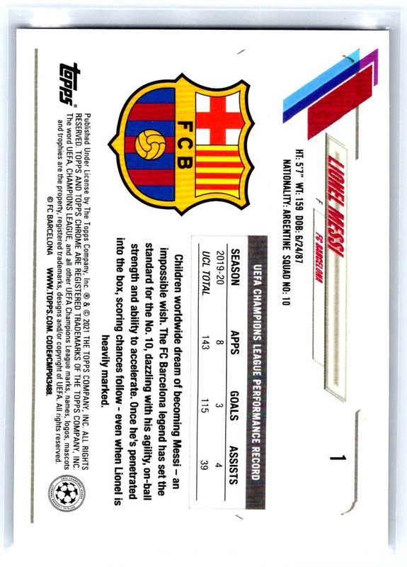 2020-21 Topps Chrome Uefa Champions League - Lionel Messi #1 bx7b view 2