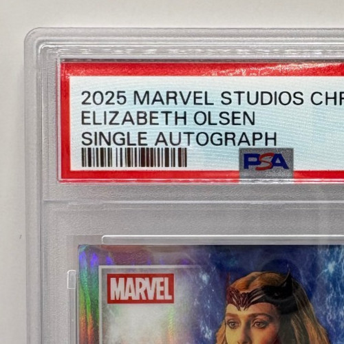 2025 Topps Marvel Studios Chrome Elizabeth Olsen Scarlet Witch AUTO PSA MINT 9 view 2