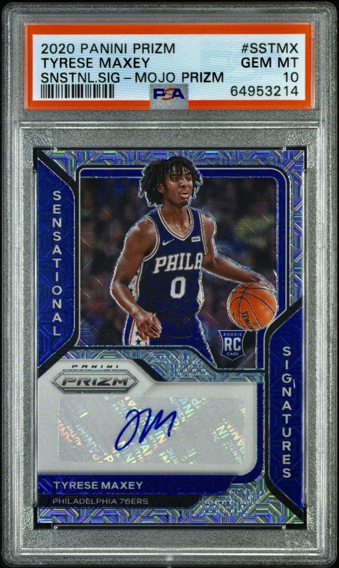 Tyrese Maxey /25 Rookie Auto Mojo Prizm PSA 10 GEM MINT 2020 Panini Prizm SSP RC