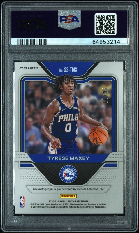 Tyrese Maxey /25 Rookie Auto Mojo Prizm PSA 10 GEM MINT 2020 Panini Prizm SSP RC view 2