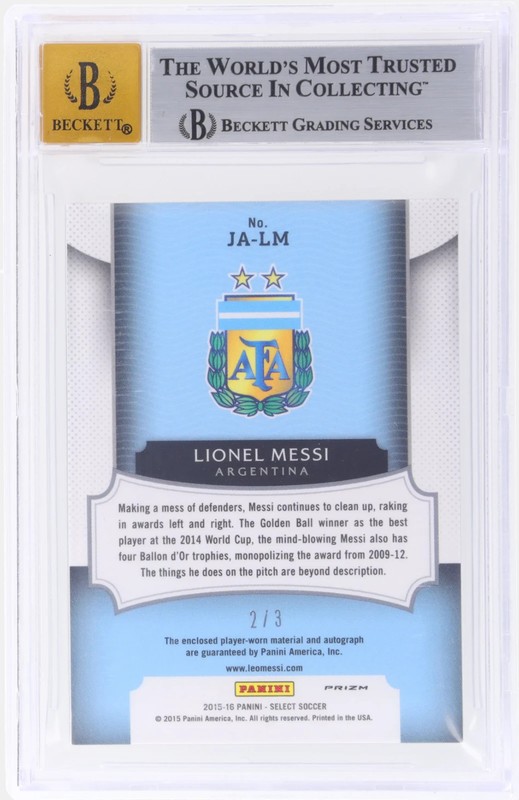 2015 Panini Select Lionel Messi Jersey Autographs Patch Auto /3 Argentina BGS 9 view 2
