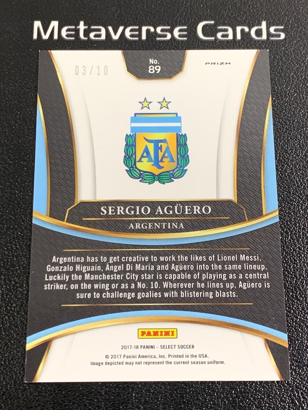 2017-18 Panini Select Sergio Aguero Gold Prizm 03/10 Argentina Soccer view 2