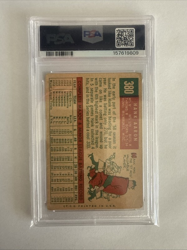 1959 Topps - Hank Aaron #380 PSA 1 LOW POP view 2