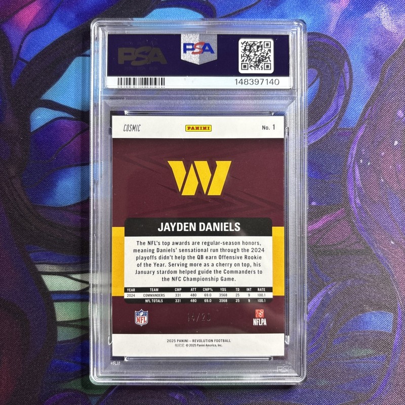 2025 Panini Revolution - Jayden Daniels #1 Cosmic /20.  Only PSA 10 view 2