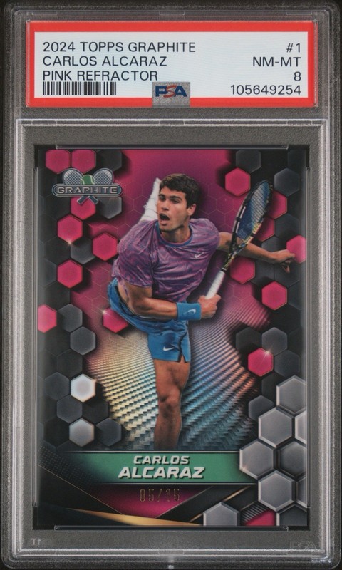 2024 Topps Graphite Carlos Alcaraz Pink Refractor #/15 SSP PSA 8 RC Rookie