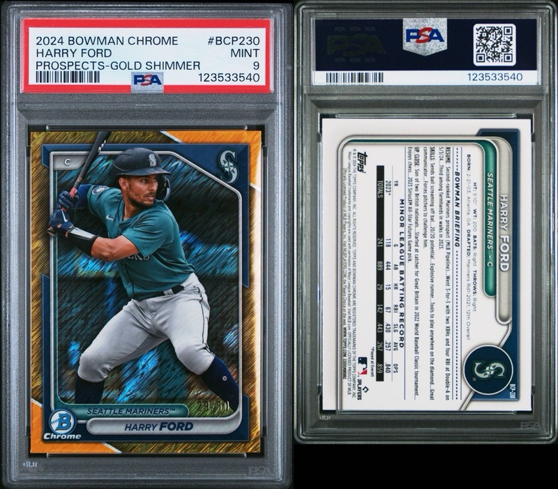 2024 Bowman Chrome - Prospects Harry Ford Gold Shimmer Refractor /50 PSA 9 view 2
