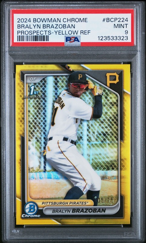 2024 Bowman Chrome - Prospects Bralyn Brazoban Yellow Refractor /75 PSA 9