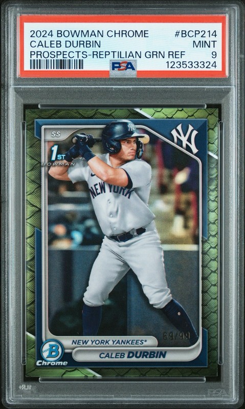2024 Bowman Chrome - Prospects Caleb Durbin Green Reptilian Refractor/99 PSA 9