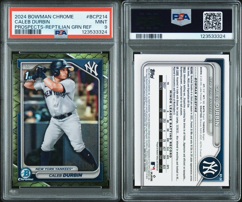 2024 Bowman Chrome - Prospects Caleb Durbin Green Reptilian Refractor/99 PSA 9 view 2