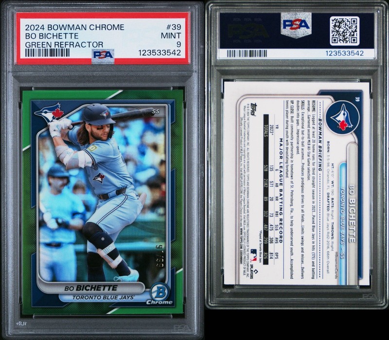 2024 Bowman Chrome - Bo Bichette #39 Green Refractor /99 PSA 9 view 2