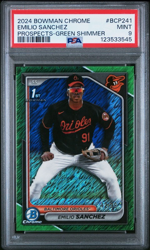 2024 Bowman Chrome - Prospects Emilio Sanchez Green Shimmer /99 PSA 9