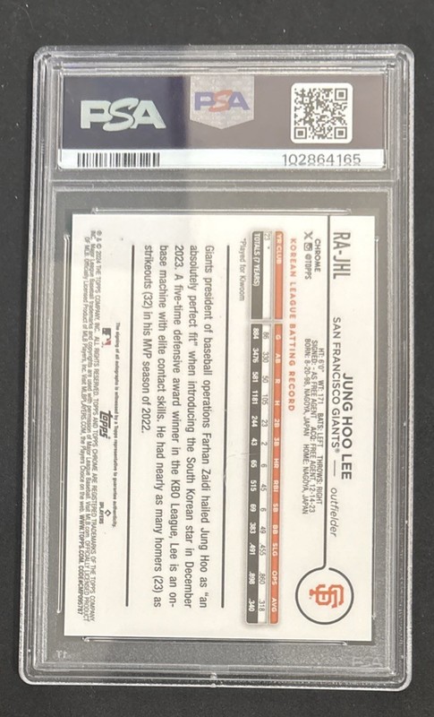 Jung Hoo Lee 2024 Topps Chrome Aqua/Blue Lava Lamp RC Auto #/175 PSA 10 view 2