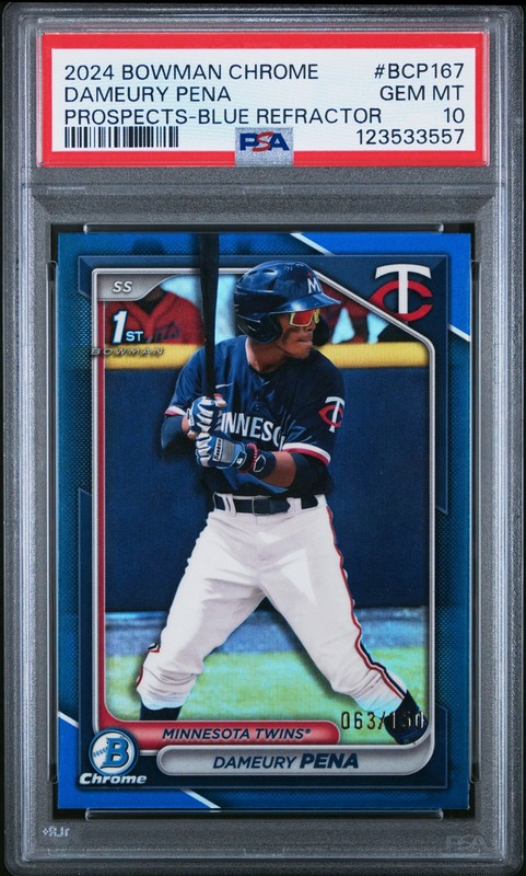 2024 Bowman Chrome - Prospects Dameury Pena #BCP-167 Blue Refractor /150 PSA 10 view 1