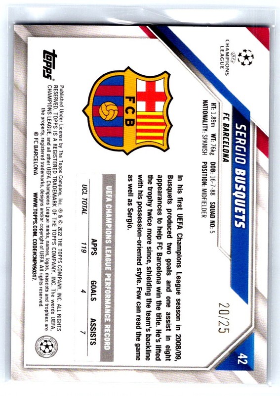 SERGIO BUSQUETS 2021-22 TOPPS CHROME sapphire UEFA PURPLE /25 bx7G view 2