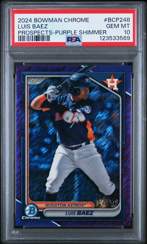 2024 Bowman Chrome - Prospects Luis Baez Purple Shimmer Refractor /250 PSA 10