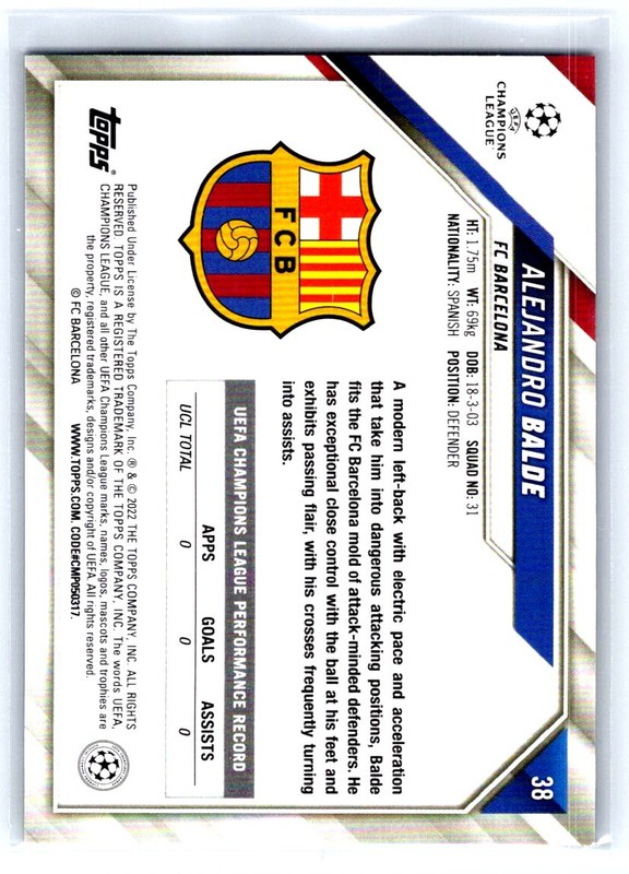 2021-22 Topps Chrome Sapphire Edition UEFA Champions #38 Alejandro Balde bx7G view 2