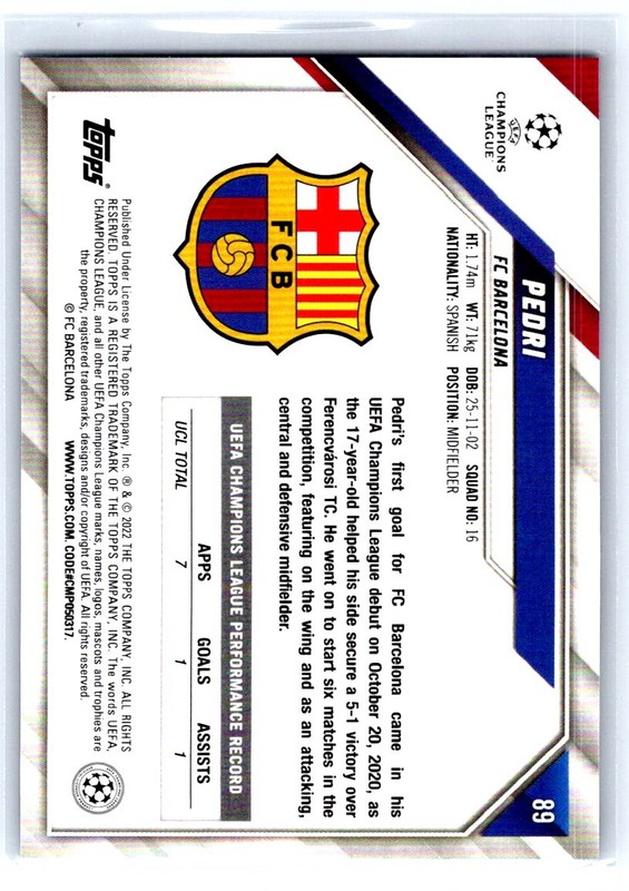 2021-22 Topps Chrome Uefa Champions League Sapphire Edition - Pedri #89 bx7G view 2