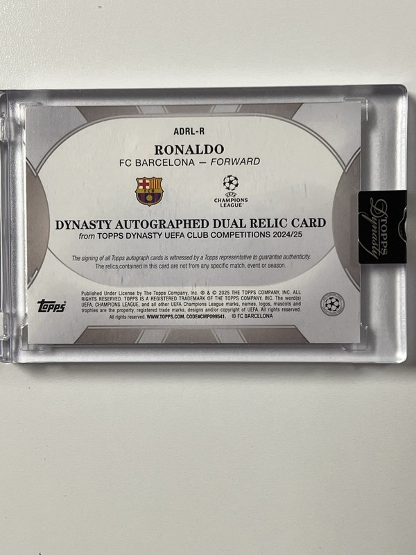 2024-2025 Topps Dynasty UEFA Champions League Ronaldo Nazario 1/1 Patch Auto view 2