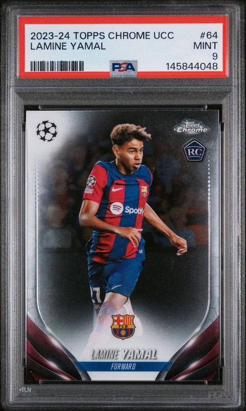 2023-24 Topps Chrome UEFA Club Competitions Lamine Yamal #64 Rookie PSA 9 Mint