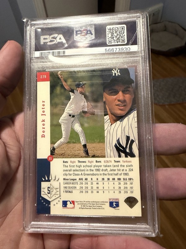 1993 SP #279 DEREK JETER NEW YORK YANKEES FOIL ROOKIE BASEBALL CARD PSA 5 EX view 2