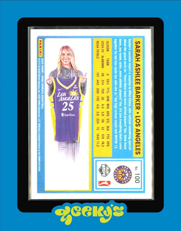 2025 Donruss WNBA Sarah Ashlee Barker RC Rookie #100 Los Angeles Sparks $2 MIN O view 2