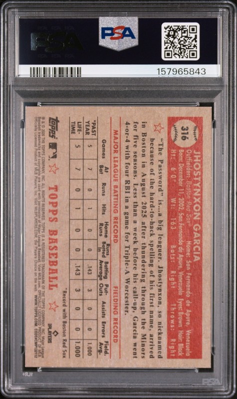 2026 Topps Series 1 - 1952 Topps Baseball Jhostynxon Garcia #316 (RC) view 2