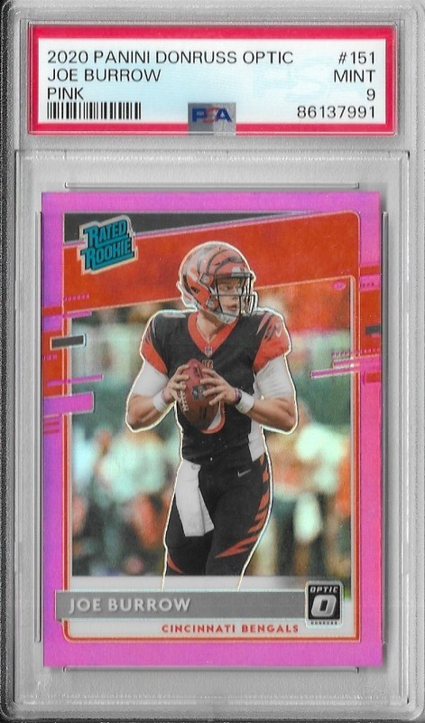 PSA 9 Mint 2020 Panini Donruss Optic Pink JOE BURROW Rookie RC #151