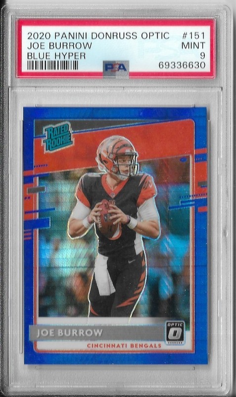 PSA 9 Mint 2020 Panini Donruss Optic Blue Hyper JOE BURROW Rookie RC #151