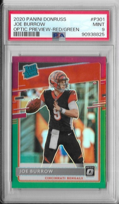 PSA 9 Mint 2020 Donruss Optic Preview Red Green JOE BURROW Rookie RC #P301