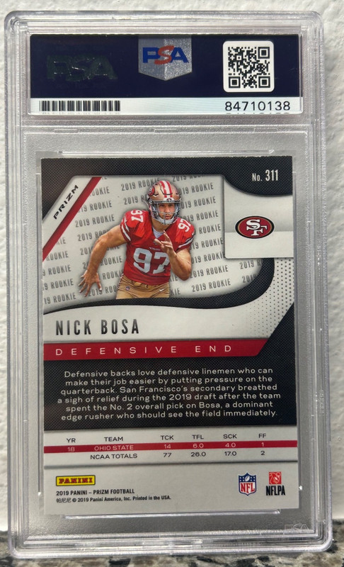 2019 Panini Prizm Nick Bosa NO HUDDLE DISCO ROOKIE RC #311 AUTO PSA/DNA 49ERS view 2