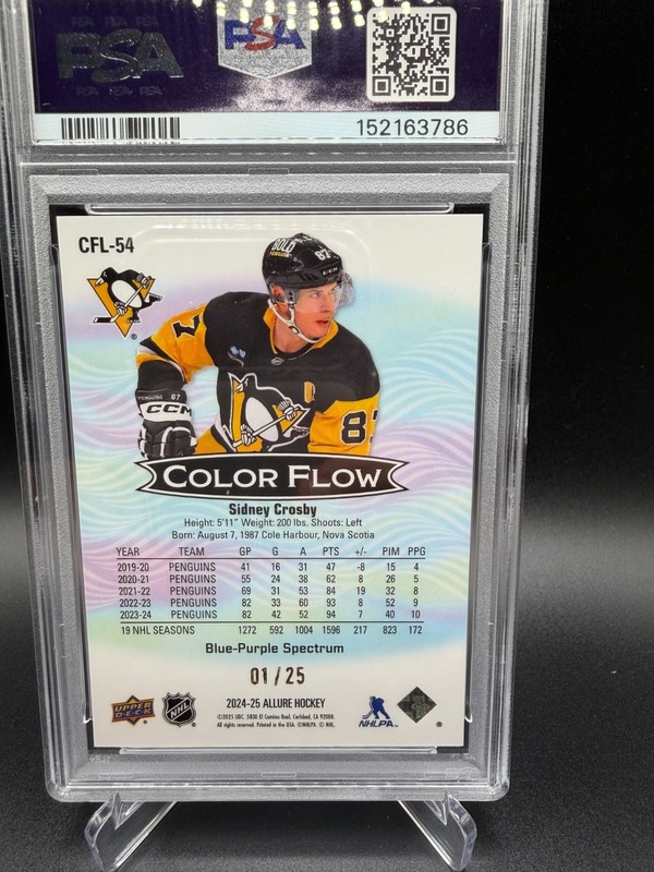 2024-25 Allure Color Flow Sidney Crosby CFL-54 Blue Purple Spectrum 01/25 PSA 9 view 2