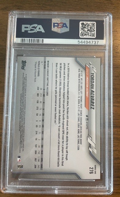 2020 Topps YORDAN ALVAREZ Rookie #276 RC Astros PSA 10 Gem Mint view 2