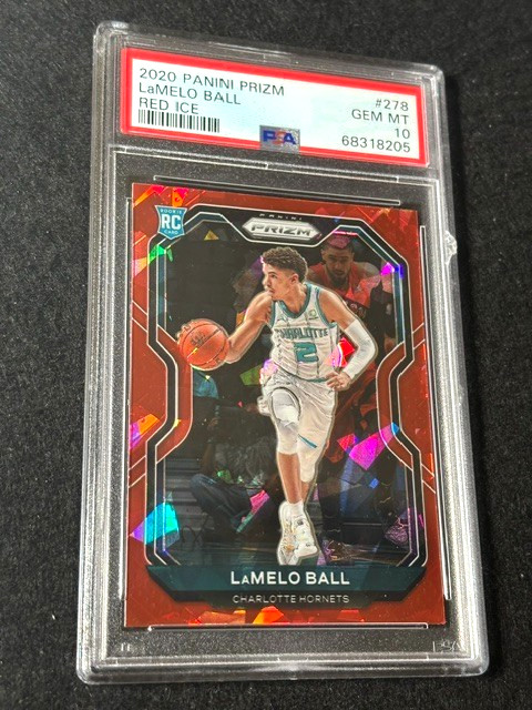2020 Panini Prizm Red Ice Lamelo Ball Rookie RC #278 PSA 10 Hornets READ Chip view 2