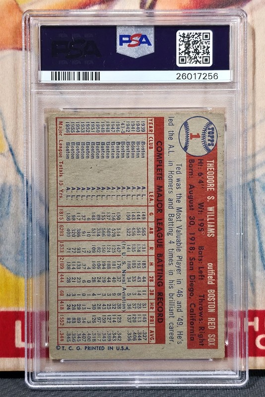 TED WILLIAMS 1957 Topps Baseball #1 PSA 4 *CENTERED* BOSTON RED SOX HOF Vintage view 2