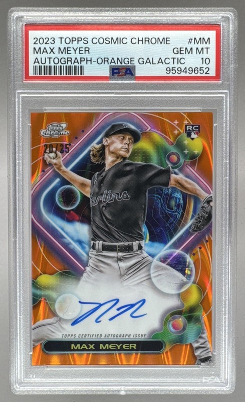 Max Meyer 2023 Topps Cosmic Chrome #CCA-MM Orange Galactic RC Auto /25 PSA 10