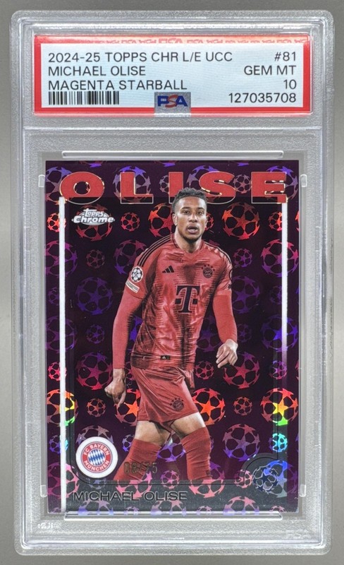 127035708 Michael Olise 2024 Topps Chrome UEFA #81 Magenta Refractor /75 PSA 10
