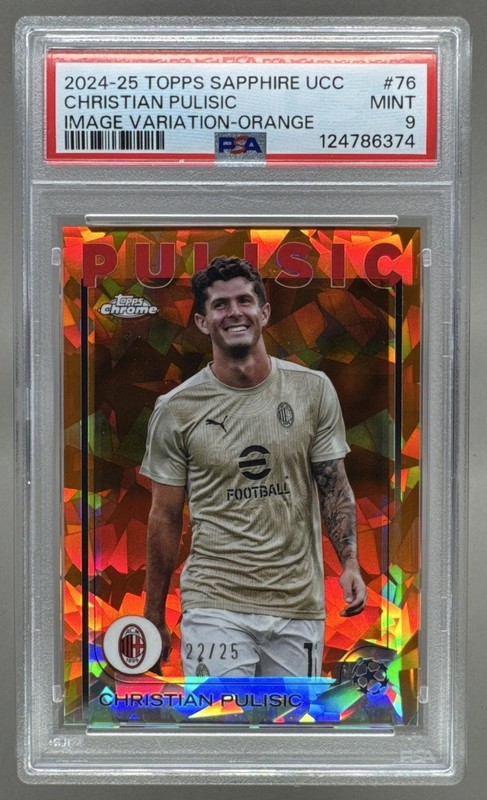 Christian Pulisic 2024 Topps Chrome Sapphire UEFA Orange Variation SP /25 PSA 9