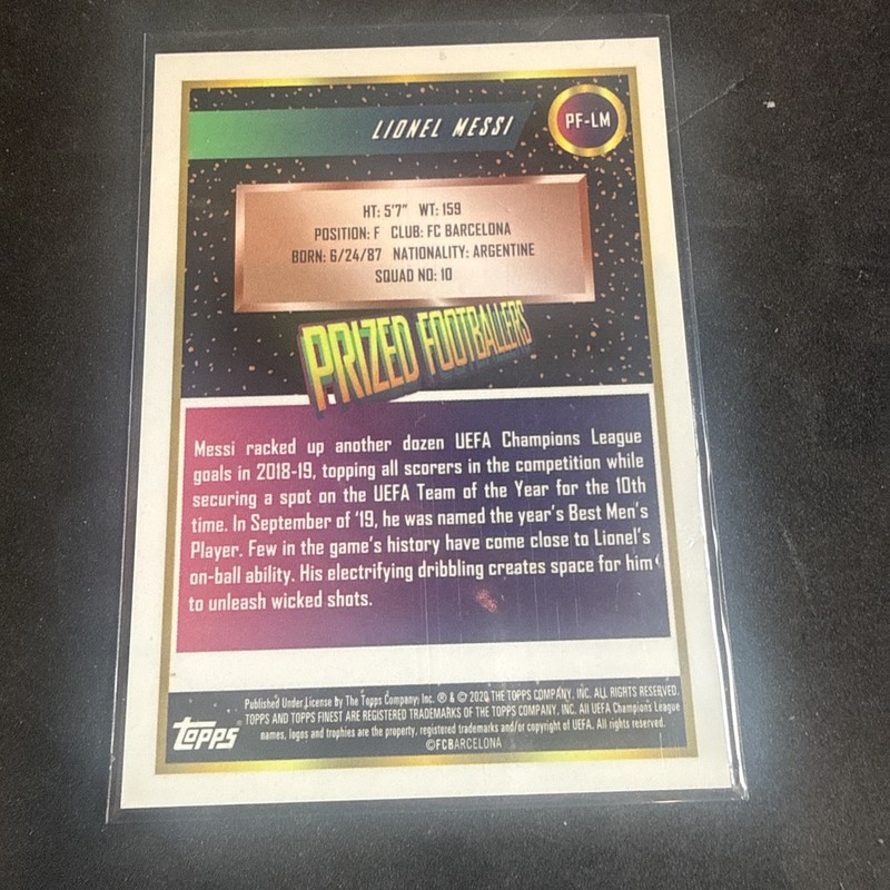 2019-20 Topps Finest UEFA Champions League Prized Footballers Lionel Messi Bx8b view 2