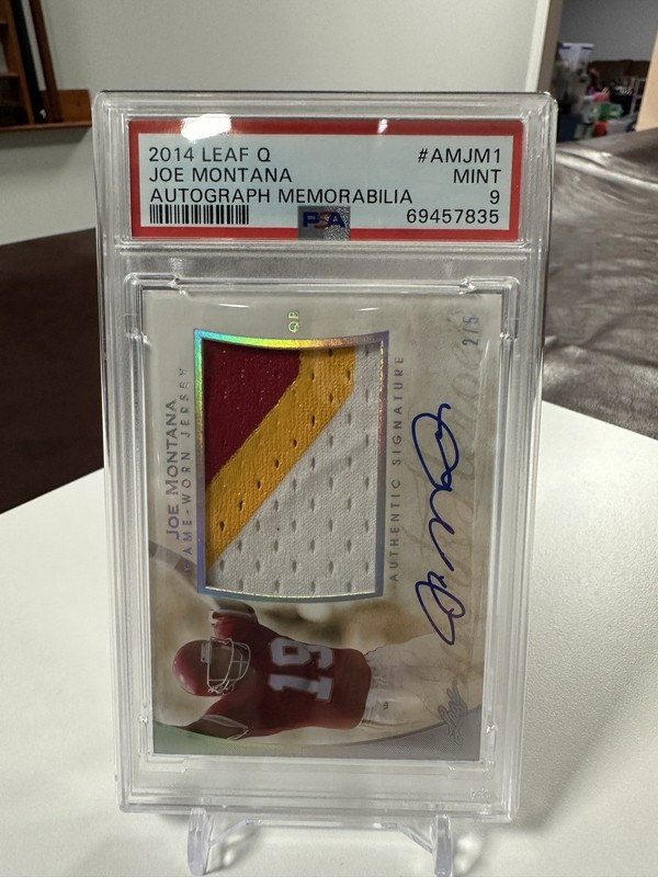 Joe Montana 2014 Leaf Q #AM-JM1 /5 Game Worn Patch Auto PSA 9 NONE GRADED HIGHER