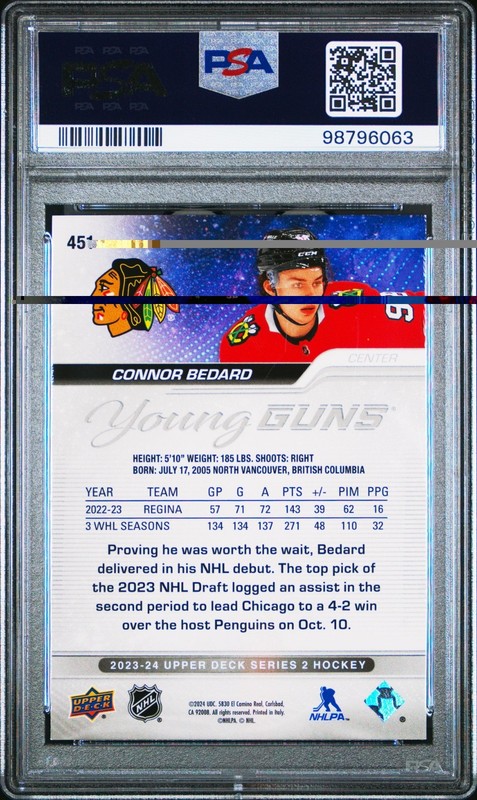 2023-24 Upper Deck Series 2 - Young Guns Connor Bedard #451 (RC) view 2