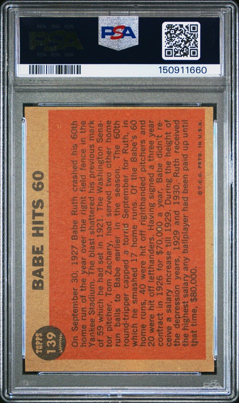 1962 Topps 139 Babe Ruth Hits 60 PSA 4 150911660 view 2