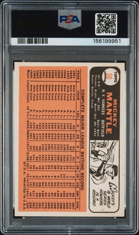 1966 Topps 50 Mickey Mantle PSA 5 156199951 view 2