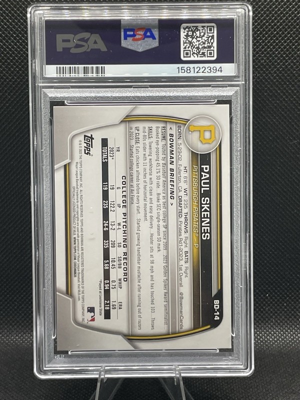 Paul Skenes 2023 Bowman Draft #BD14 PSA 9 view 2